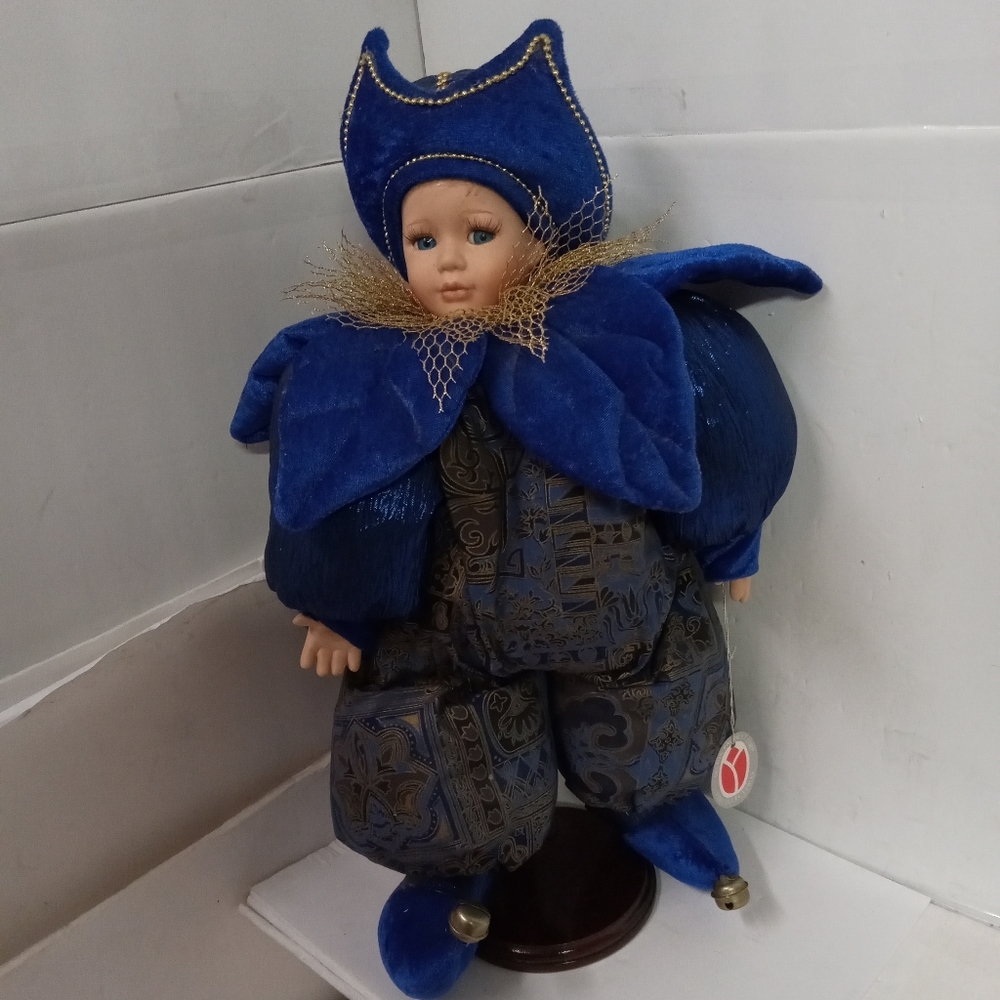 Delton Products Corp Fine Collectibles Porcelain Doll on Wooden Stand 16"